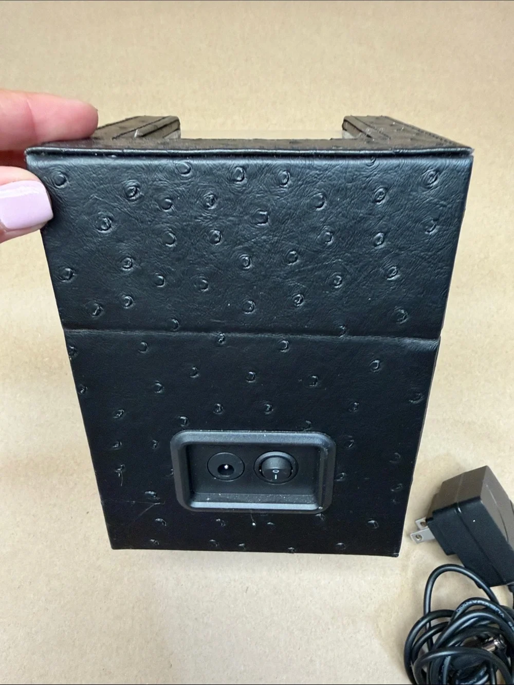 Black Leather Single Watch Winder with Cream Interior Cushion